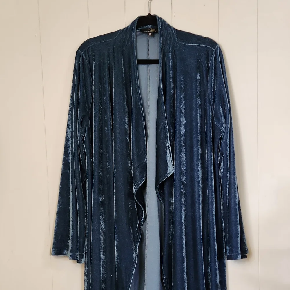 Suzanne Betro Blue Velvet Draped Duater Cardigan Long Boho Bohemian Formal - Picture 5 of 10